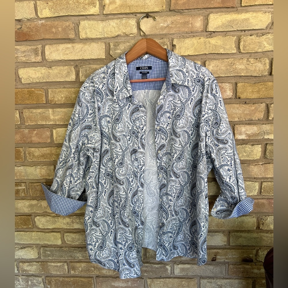 Women’s Chaps 3/4 Sleeve Paisley Dress Shirt -3X-Gently Used!